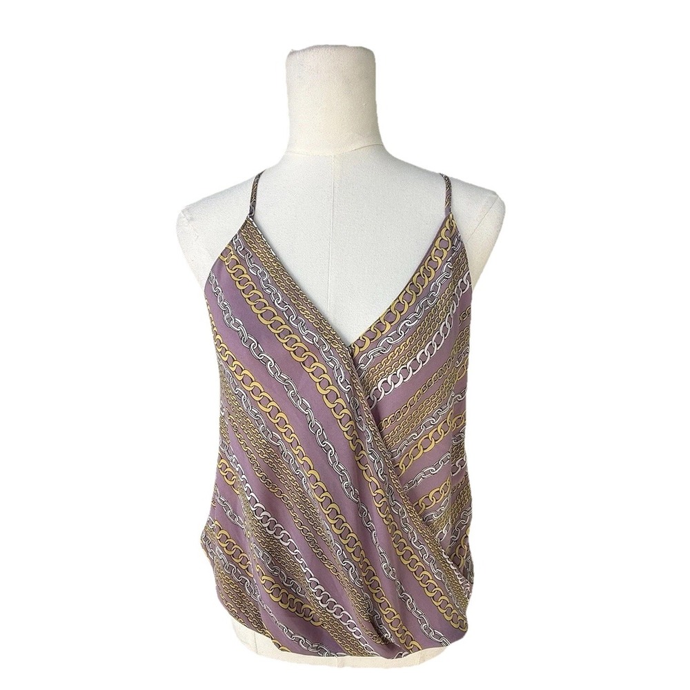 Lush Boho Cami Top Small Purple Gold Metallic Chain Print Festival Tank